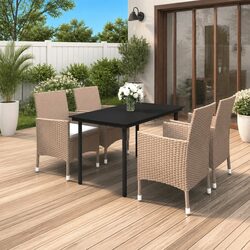 Garden Dining Set 5 Piece Outdoor Furniture Poly Rattan Glass Table Chairs Beige