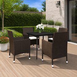 Garden Dining Set 5 Piece Outdoor Furniture Poly Rattan Glass Table Chairs Brown