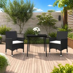 Garden Dining Set 3 Piece Outdoor Furniture Poly Rattan Chairs Glass Table