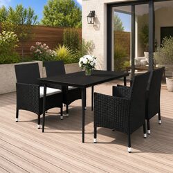 Garden Dining Set 5 Piece Outdoor Furniture Poly Rattan Chairs Table Glass Top