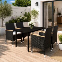 Outdoor Dining Set 5 Piece Garden Furniture Glass Table Poly Rattan Chairs