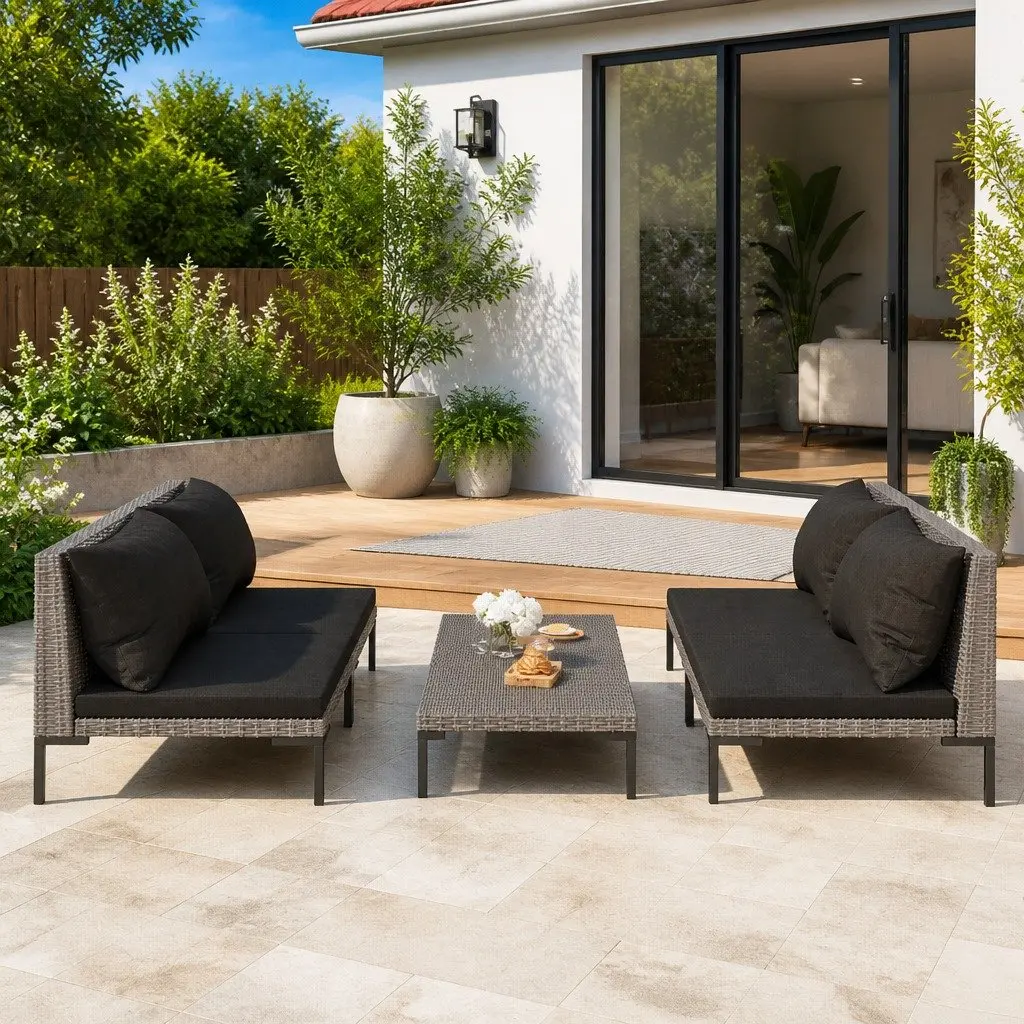 5 Piece Garden Lounge Set Outdoor Patio Furniture Grey Rattan
