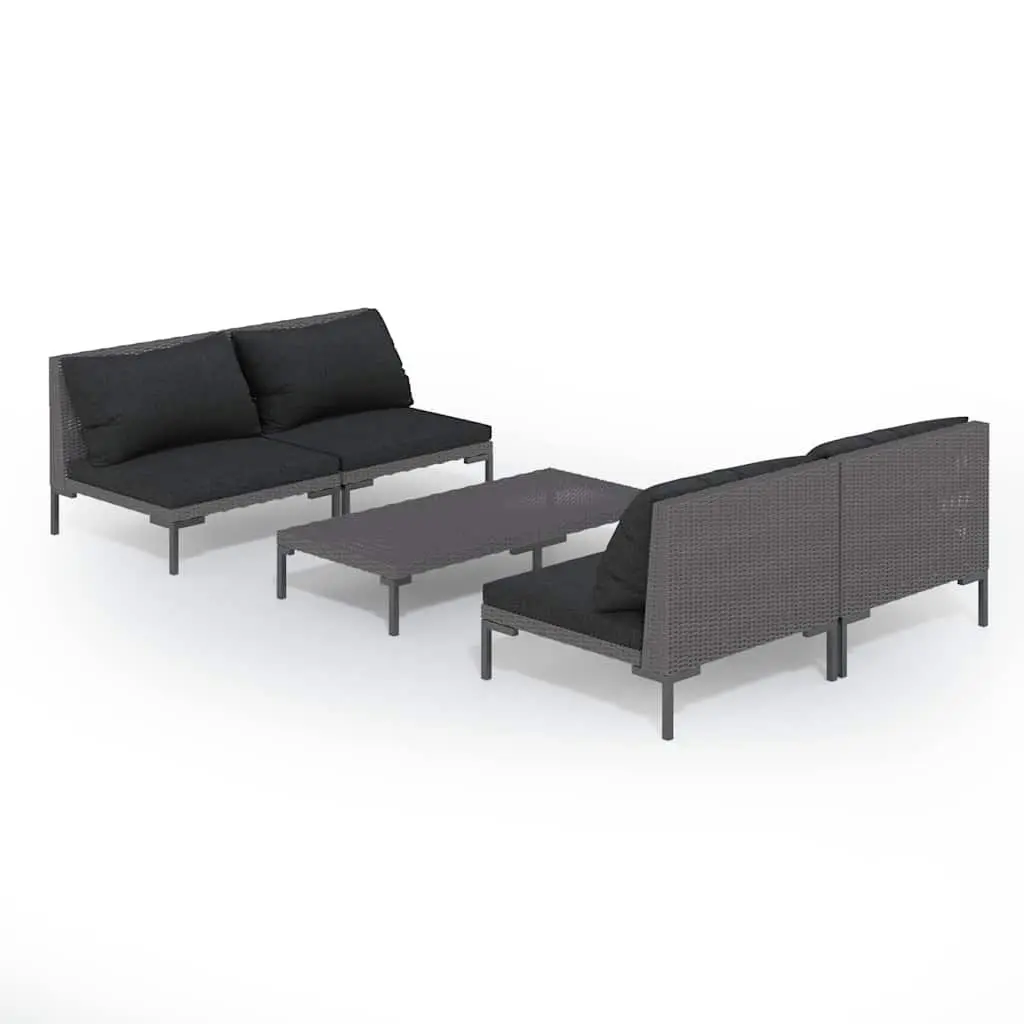 5 Piece Garden Lounge Set Outdoor Patio Furniture Grey Rattan