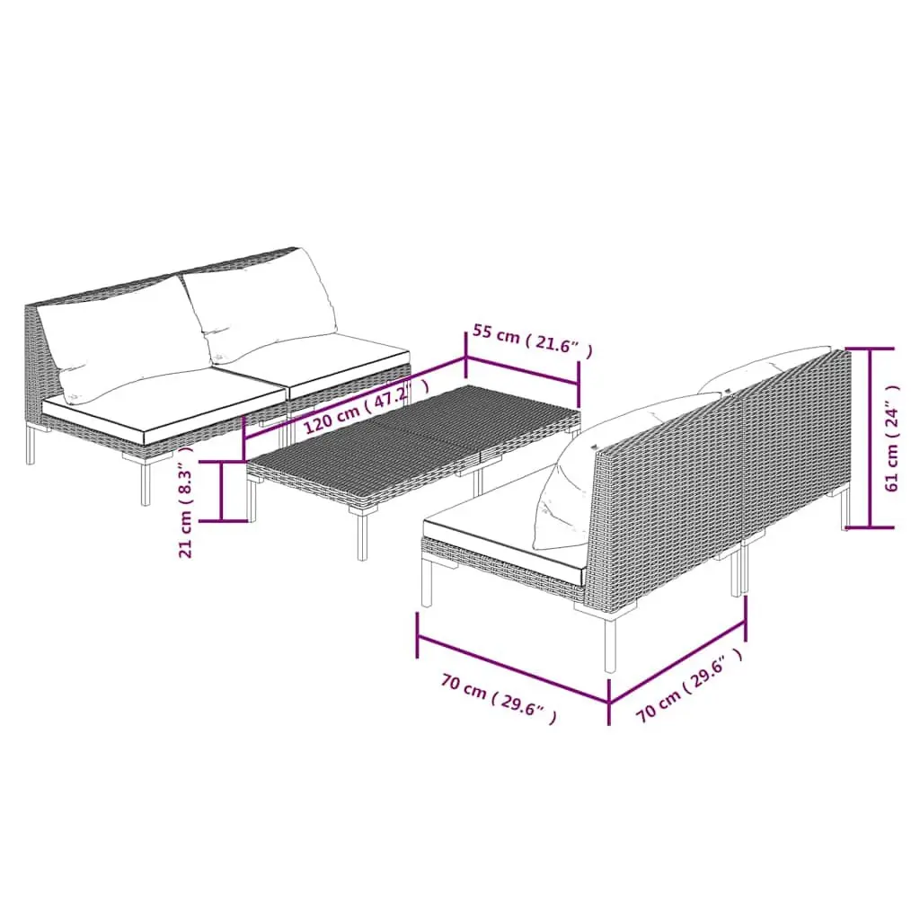 5 Piece Garden Lounge Set Outdoor Patio Furniture Grey Rattan