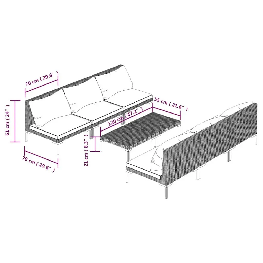 7 Piece Garden Lounge Set Outdoor Patio Furniture with Cushions Poly Rattan Grey