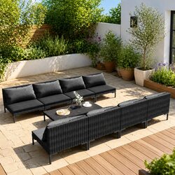 Garden Lounge Set 9 Piece Outdoor Patio Furniture with Cushions Grey Rattan