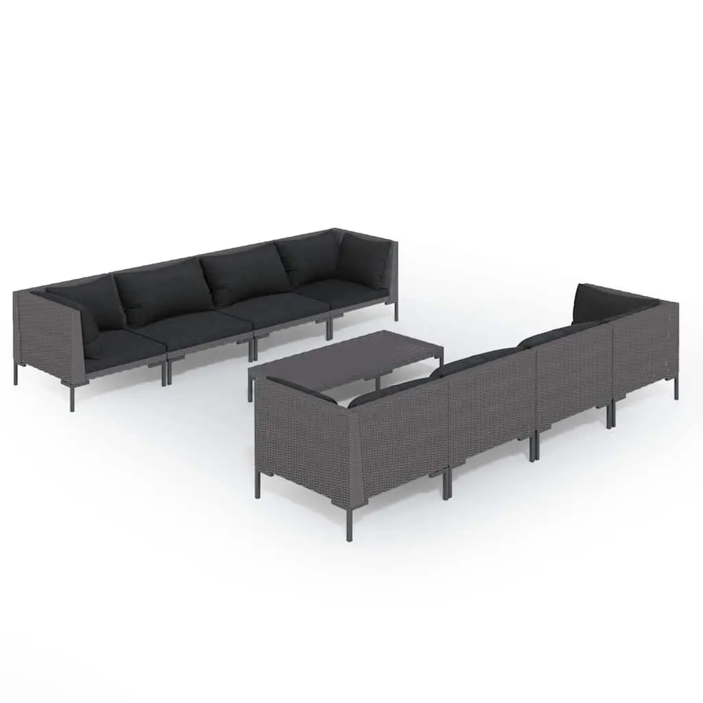 Garden Lounge Set 9 Piece Grey Outdoor Patio Furniture Sofa with Cushions