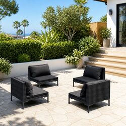 4 Piece Garden Lounge Set with Cushions Outdoor Patio Furniture PE Rattan Grey