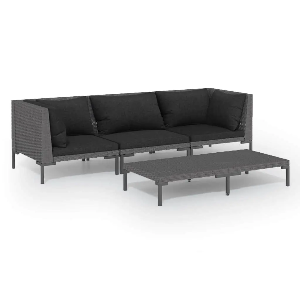 4 Piece Garden Lounge Set Outdoor Patio Furniture Poly Rattan Grey Cushions Sofa