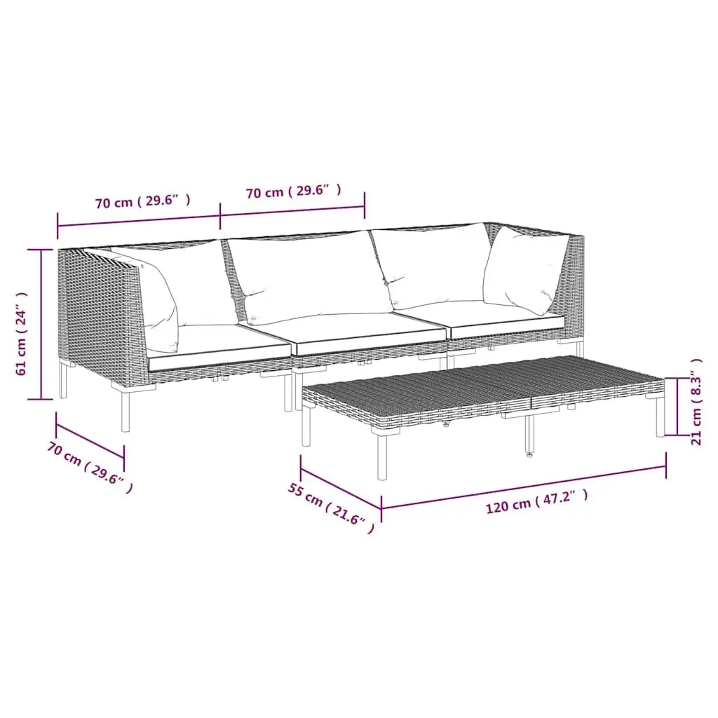 4 Piece Garden Lounge Set Outdoor Patio Furniture Poly Rattan Grey Cushions Sofa