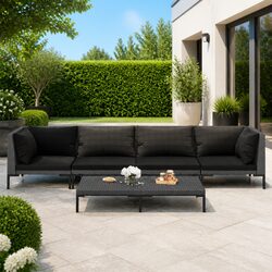 Garden Lounge Set 5 Piece Outdoor Patio Furniture Grey Rattan Sofa with Cushions