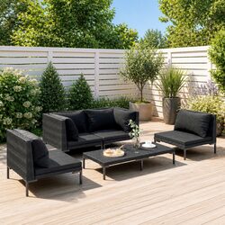 Garden Lounge Set 5 Piece Outdoor Patio Furniture Grey PE Rattan Sofa with