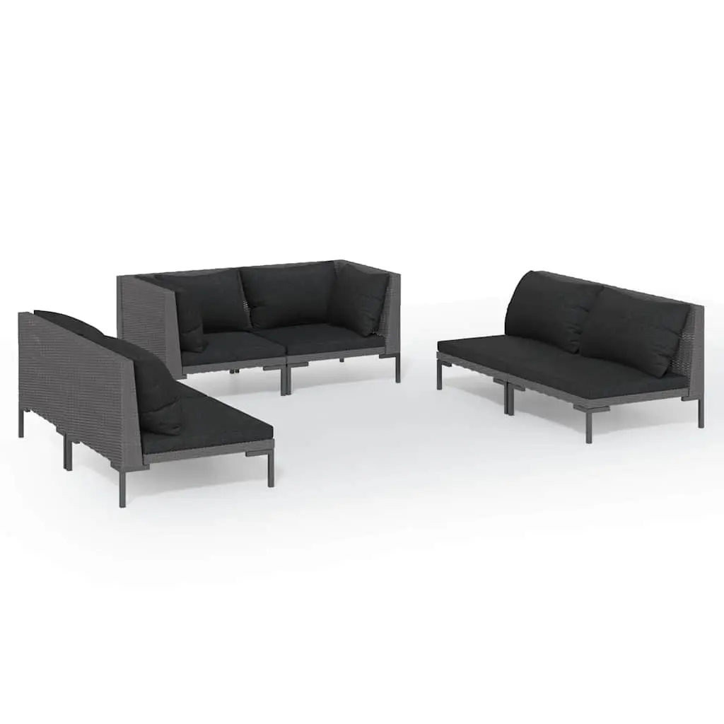 Garden Lounge Set 6 Piece Outdoor Furniture Powder Coated Steel Frame Half Round PE Rattan Grey Cushions