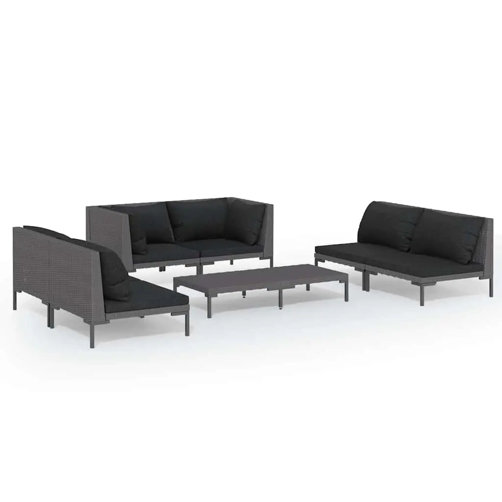 7 Piece Outdoor Garden Lounge Set Grey Rattan Patio Furniture with Cushions