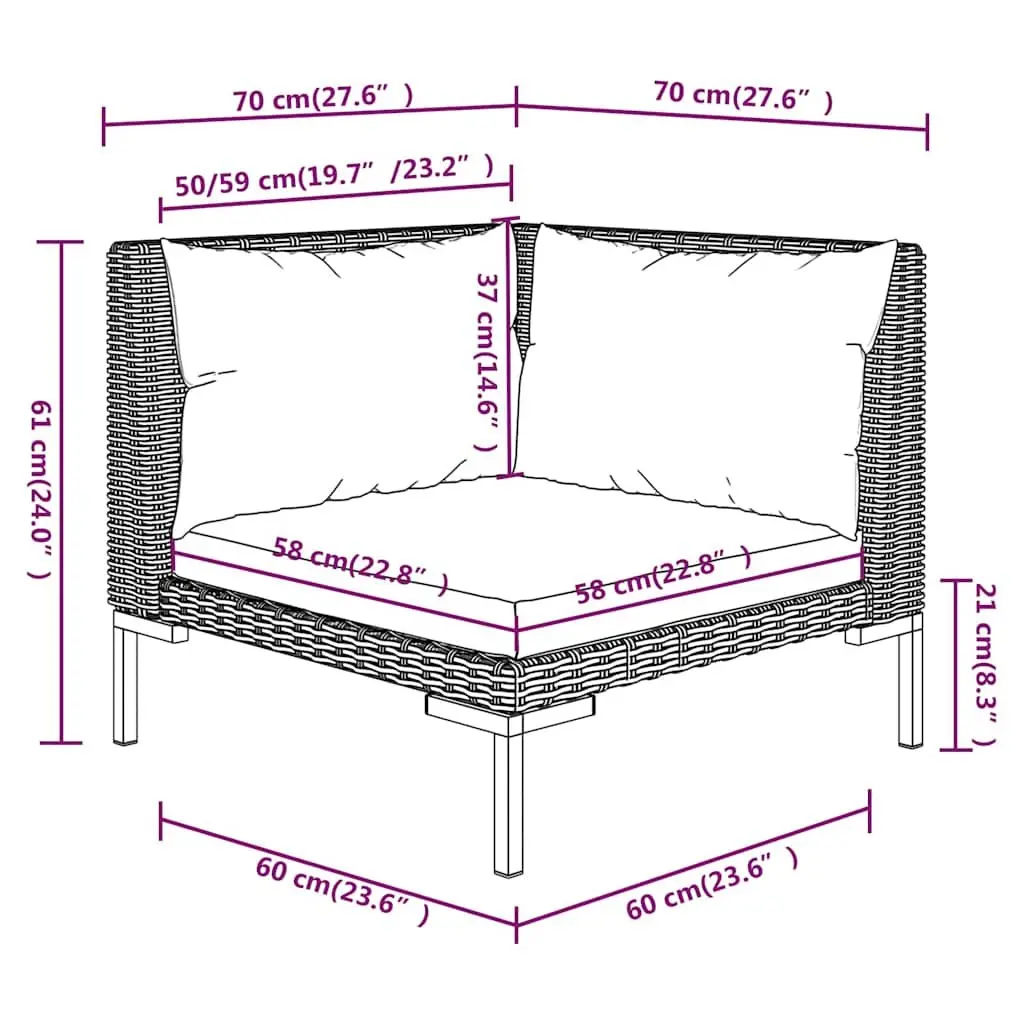 7 Piece Outdoor Garden Lounge Set Grey Rattan Patio Furniture with Cushions