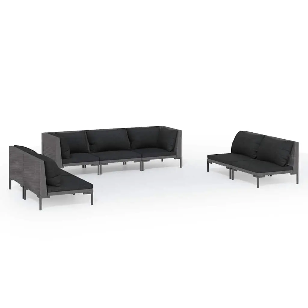 7 Piece Garden Lounge Set Outdoor Patio Furniture with Cushions Grey Rattan