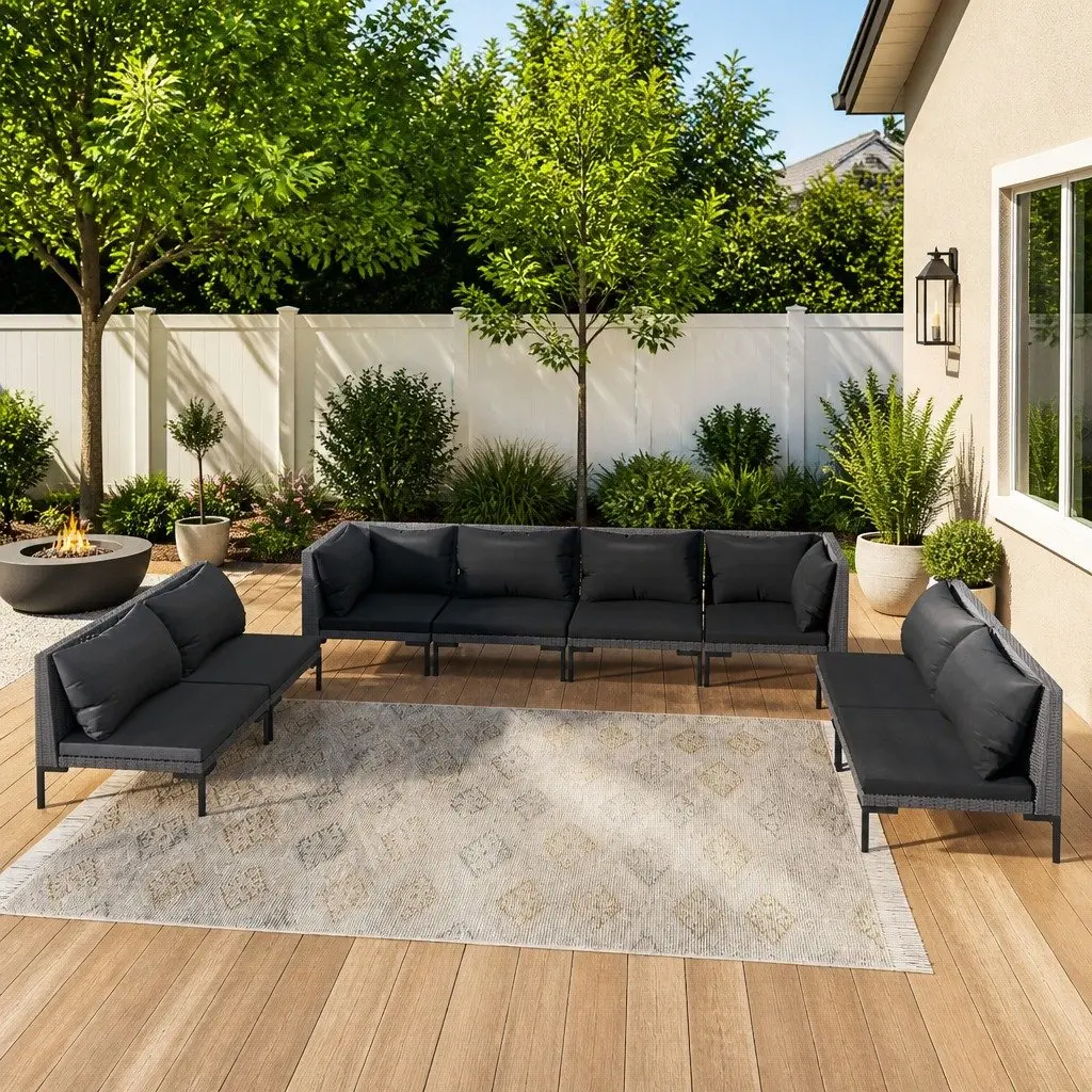 Garden Lounge Set 8 Piece Outdoor Furniture PE Rattan Grey with Cushions
