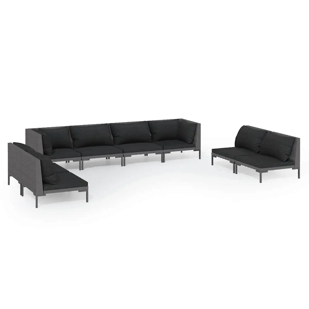 Garden Lounge Set 8 Piece Outdoor Furniture PE Rattan Grey with Cushions
