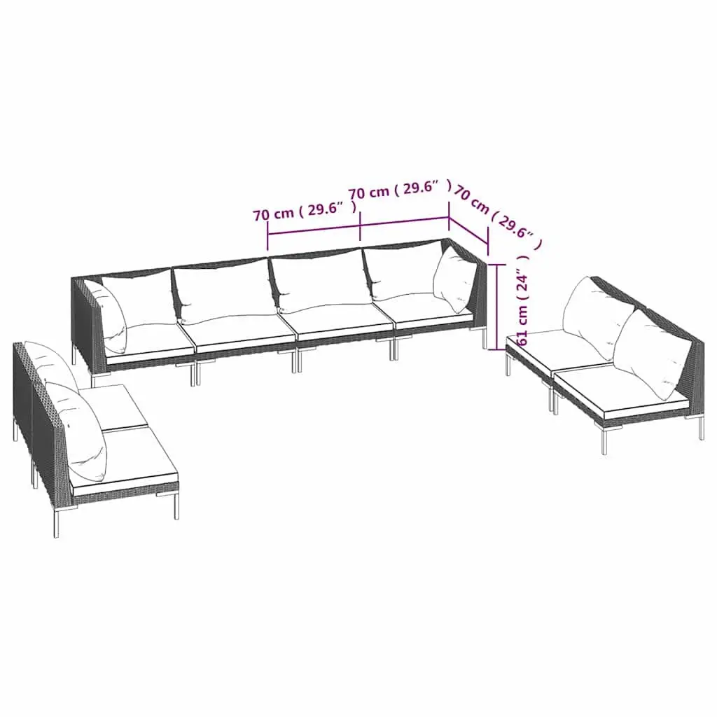 Garden Lounge Set 8 Piece Outdoor Furniture PE Rattan Grey with Cushions