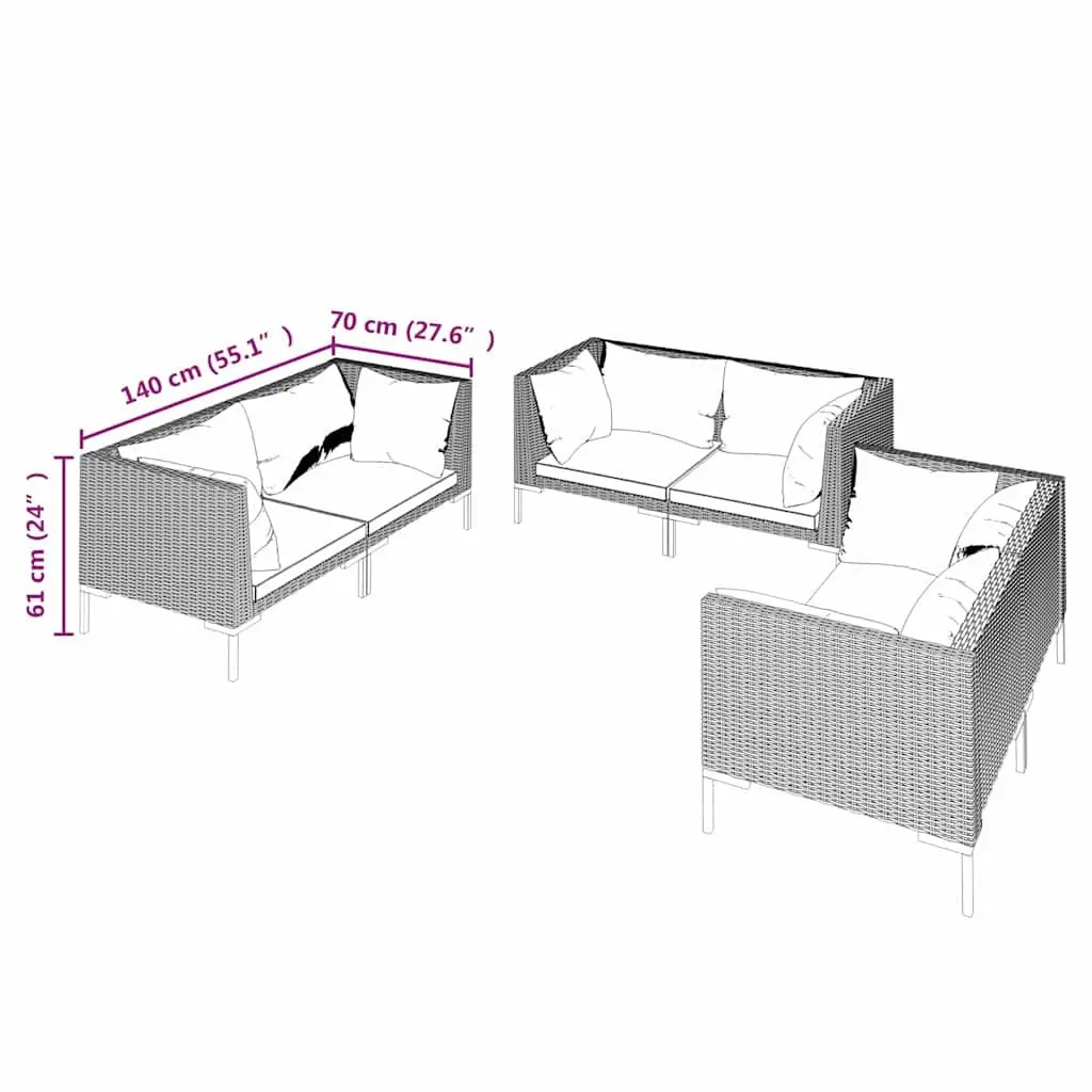 Garden Lounge Set 6 Piece Outdoor Furniture Grey Poly Rattan Patio Sofa