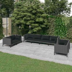 Garden Lounge Set 8 Piece Outdoor Furniture PE Rattan Grey Patio Sofa with