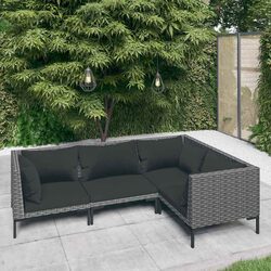 Garden Lounge Set 4 Piece Outdoor Furniture PE Rattan Grey Patio Sofa with