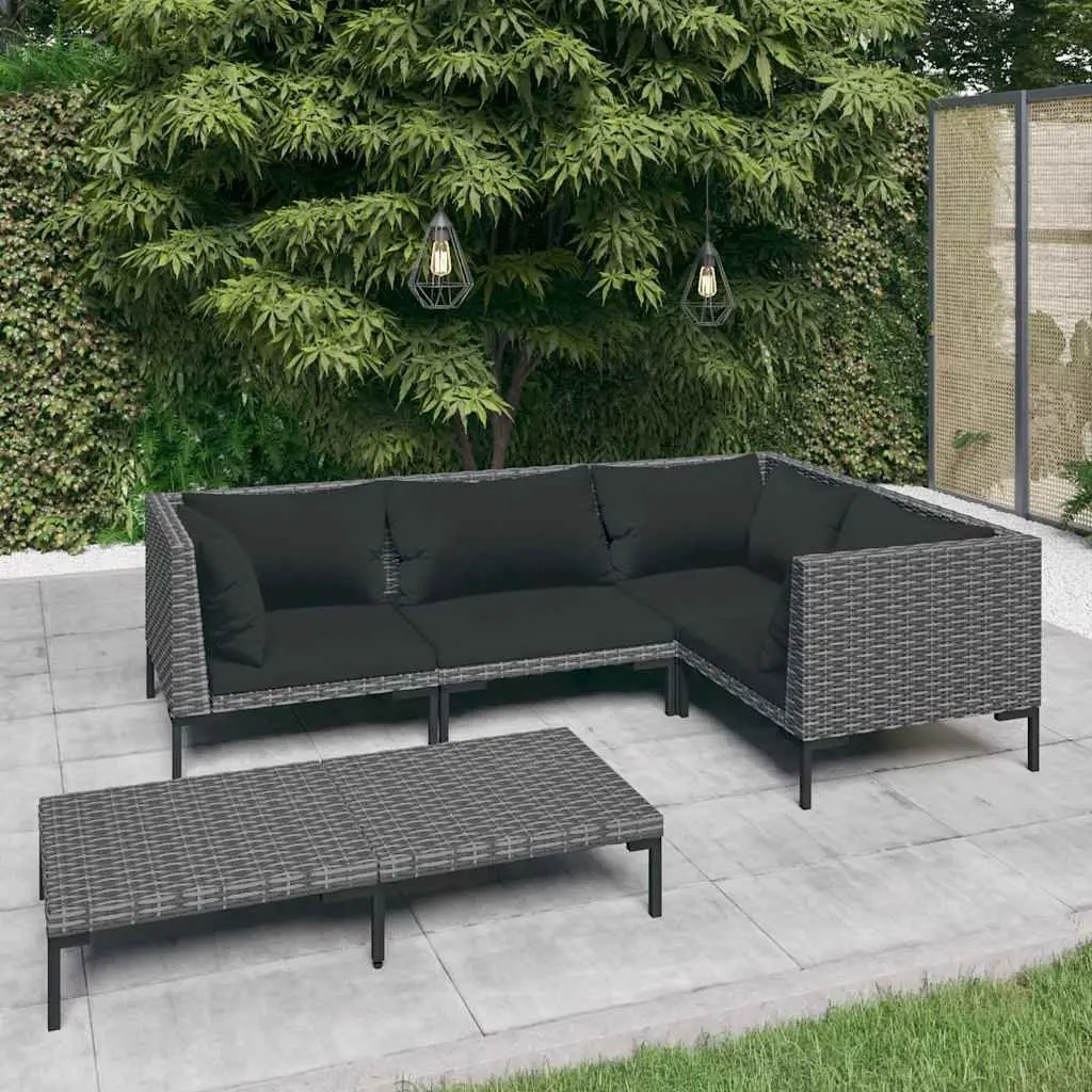 5 Piece Garden Lounge Set Poly Rattan Outdoor Patio Furniture with Cushions Grey