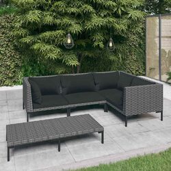 5 Piece Garden Lounge Set Poly Rattan Outdoor Patio Furniture with Cushions Grey