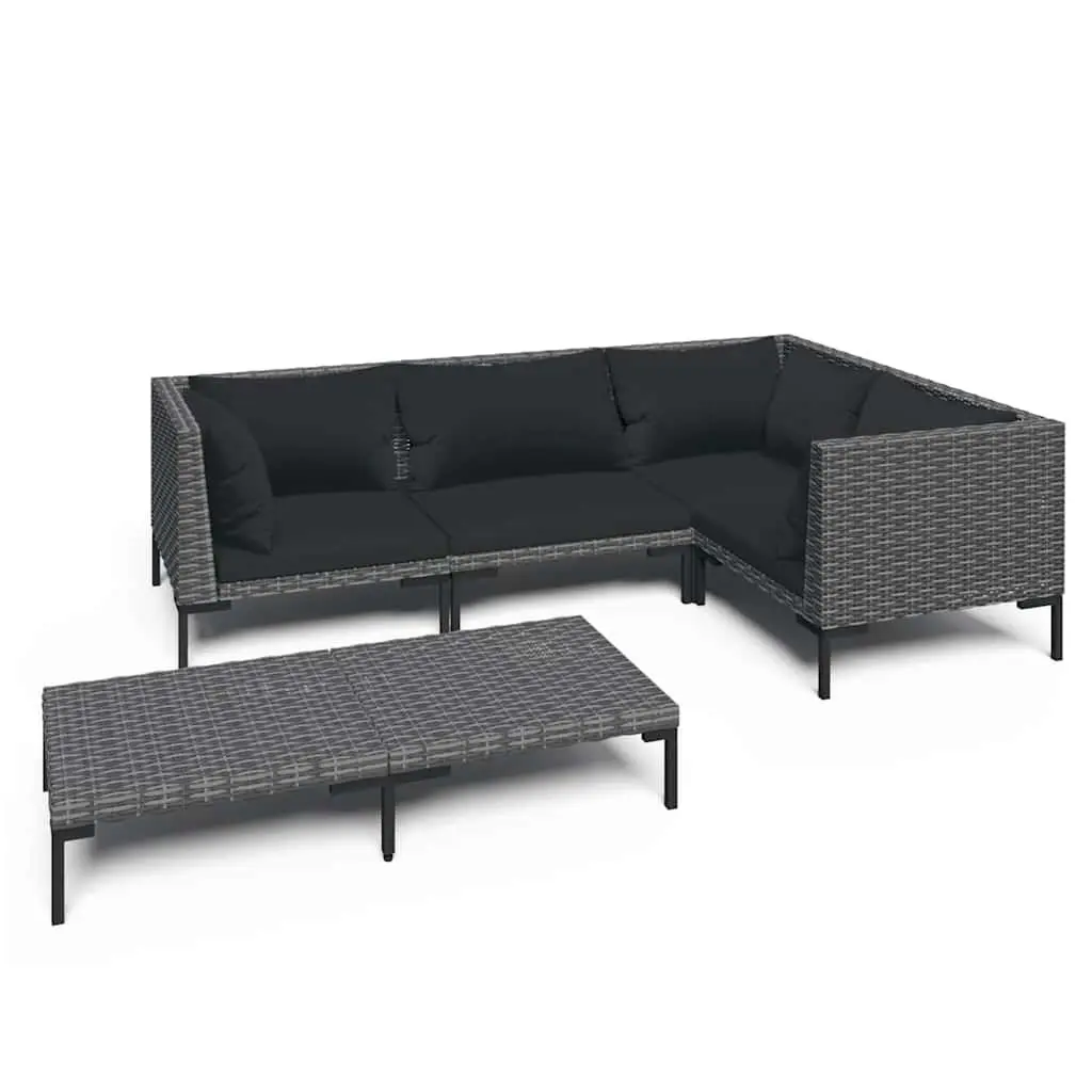 5 Piece Garden Lounge Set Poly Rattan Outdoor Patio Furniture with Cushions Grey