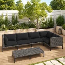 Garden Lounge Set 6 Piece Outdoor Furniture Poly Rattan Grey Cushions Sofa