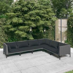 Garden Lounge Set 6 Piece Outdoor Patio Furniture Grey Rattan Sofa with Cushions