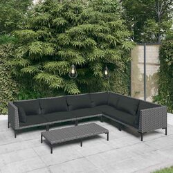 7 Piece Outdoor Garden Lounge Set Grey Poly Rattan Patio Furniture with Cushions