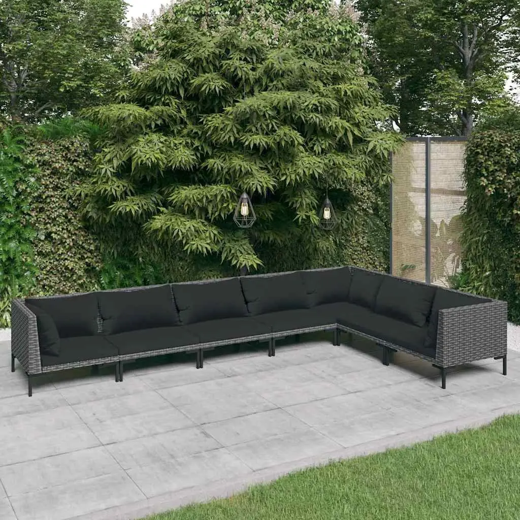 7 Piece Garden Lounge Set Outdoor Patio Furniture PE Rattan Cushions Grey