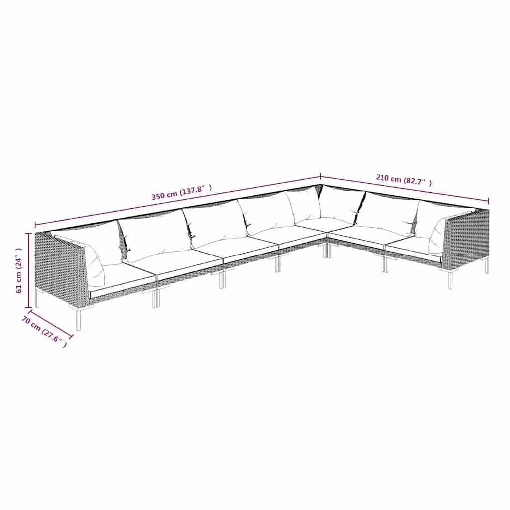 7 Piece Garden Lounge Set Outdoor Patio Furniture PE Rattan Cushions Grey