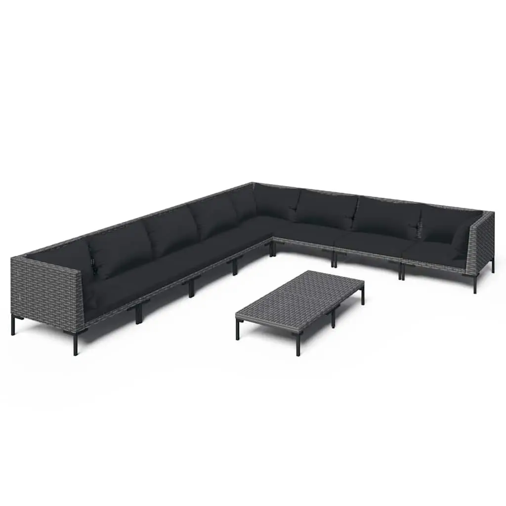 9 Piece Outdoor Garden Lounge Set Grey Rattan with Cushions