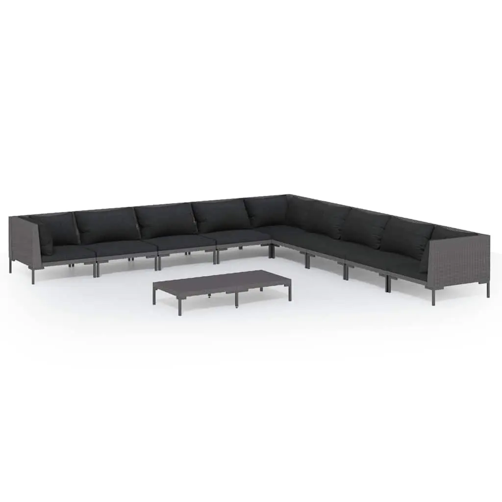 Garden Lounge Set 10 Piece Outdoor Furniture Poly Rattan Cushions Grey