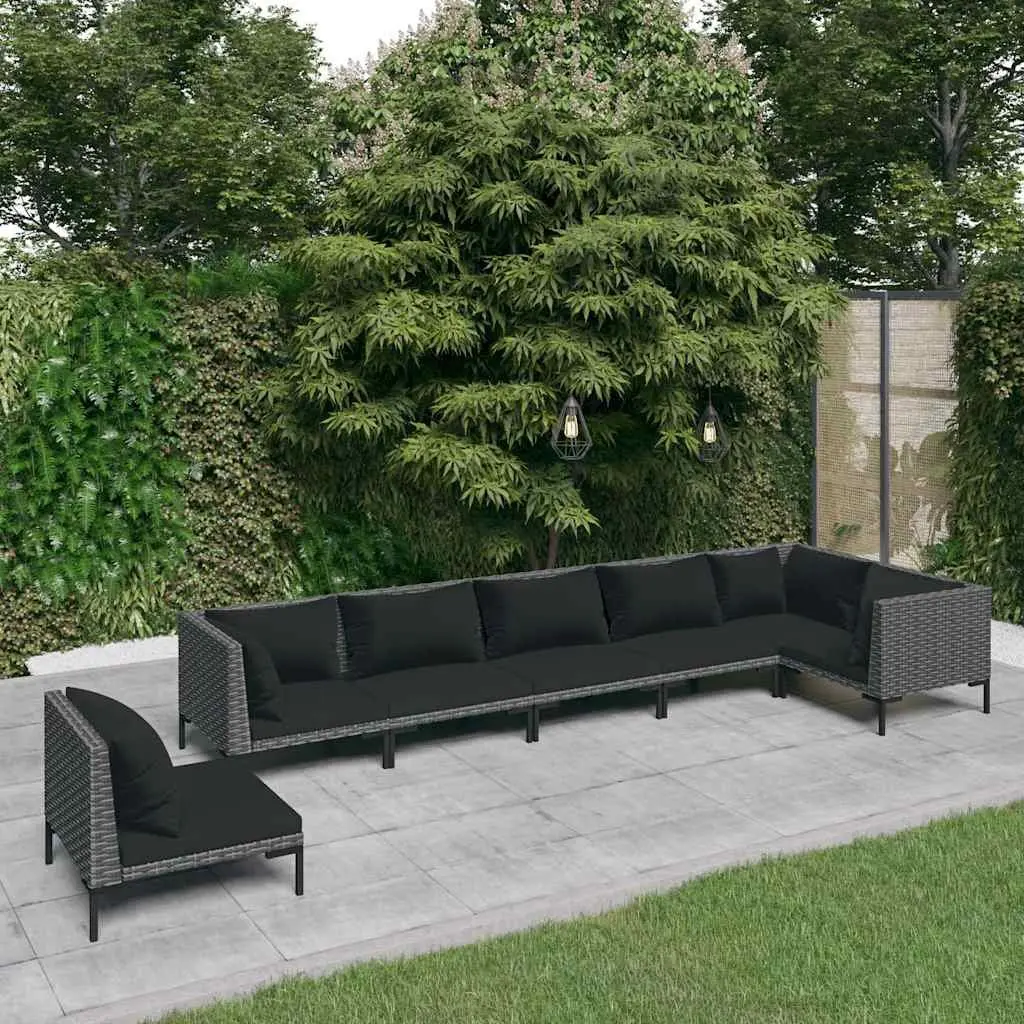 7 Piece Garden Lounge Set Outdoor Patio Furniture Poly Rattan Grey with Cushions