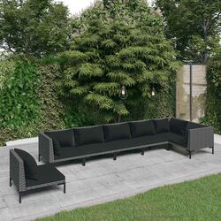 7 Piece Garden Lounge Set Outdoor Patio Furniture Poly Rattan Grey with Cushions