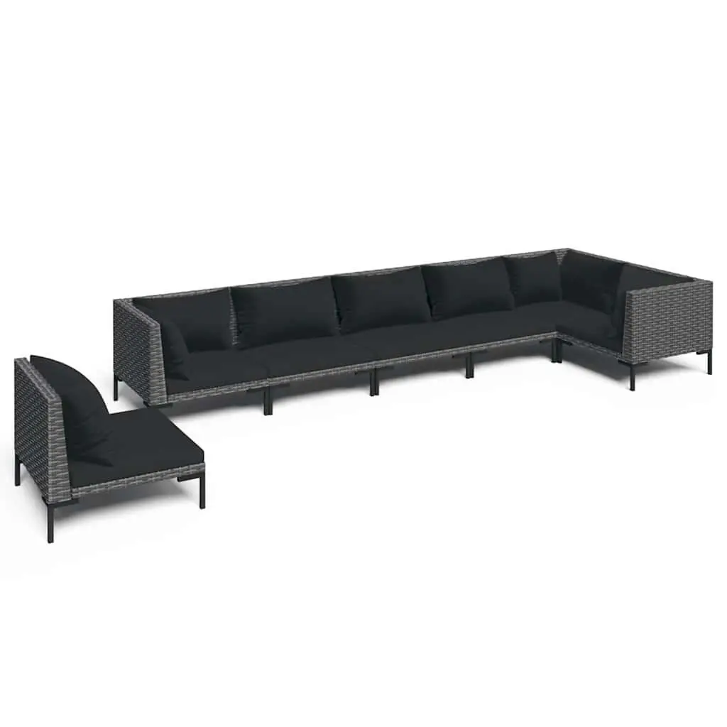 7 Piece Garden Lounge Set Outdoor Patio Furniture Poly Rattan Grey with Cushions