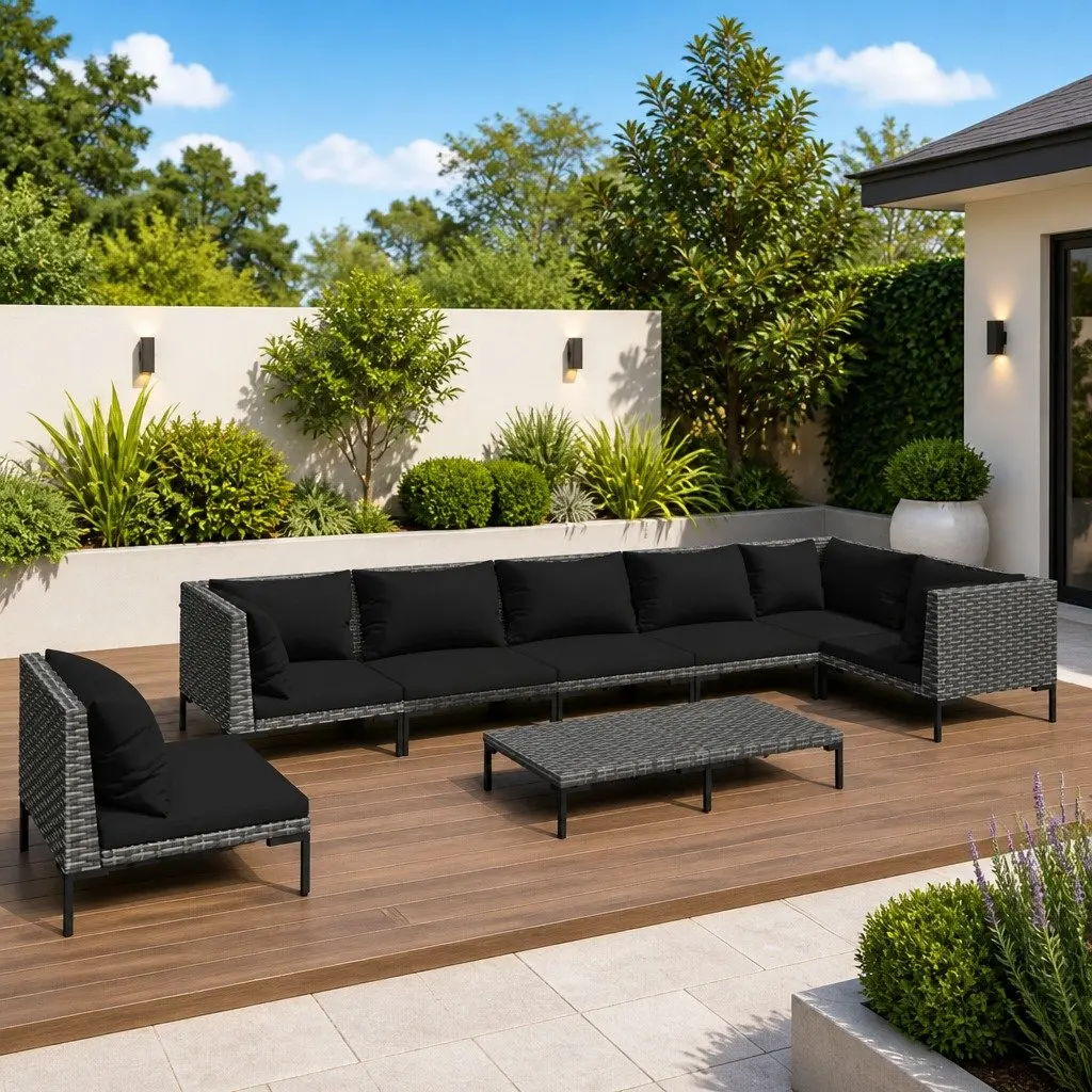 Garden Lounge Set 8 Piece Outdoor Patio Furniture PE Rattan Sofa with Cushions Grey