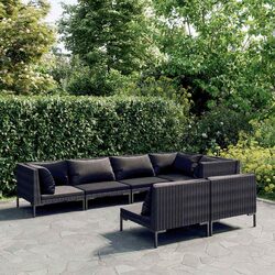 Garden Lounge Set 7 Piece Outdoor Patio Furniture Grey Rattan Sofa with Cushions