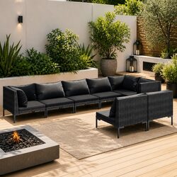 Garden Lounge Set 8 Piece Outdoor Furniture Poly Rattan Cushions Grey Patio