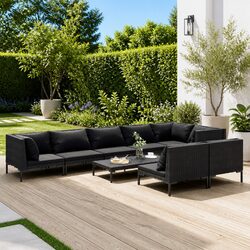 Garden Lounge Set 9 Piece Outdoor Furniture Grey Poly Rattan Patio Sofa with