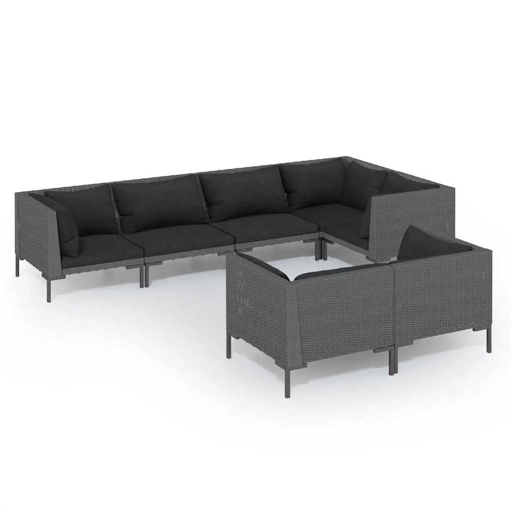 7 Piece Garden Lounge Set with Cushions Grey Poly Rattan Outdoor Patio Furniture
