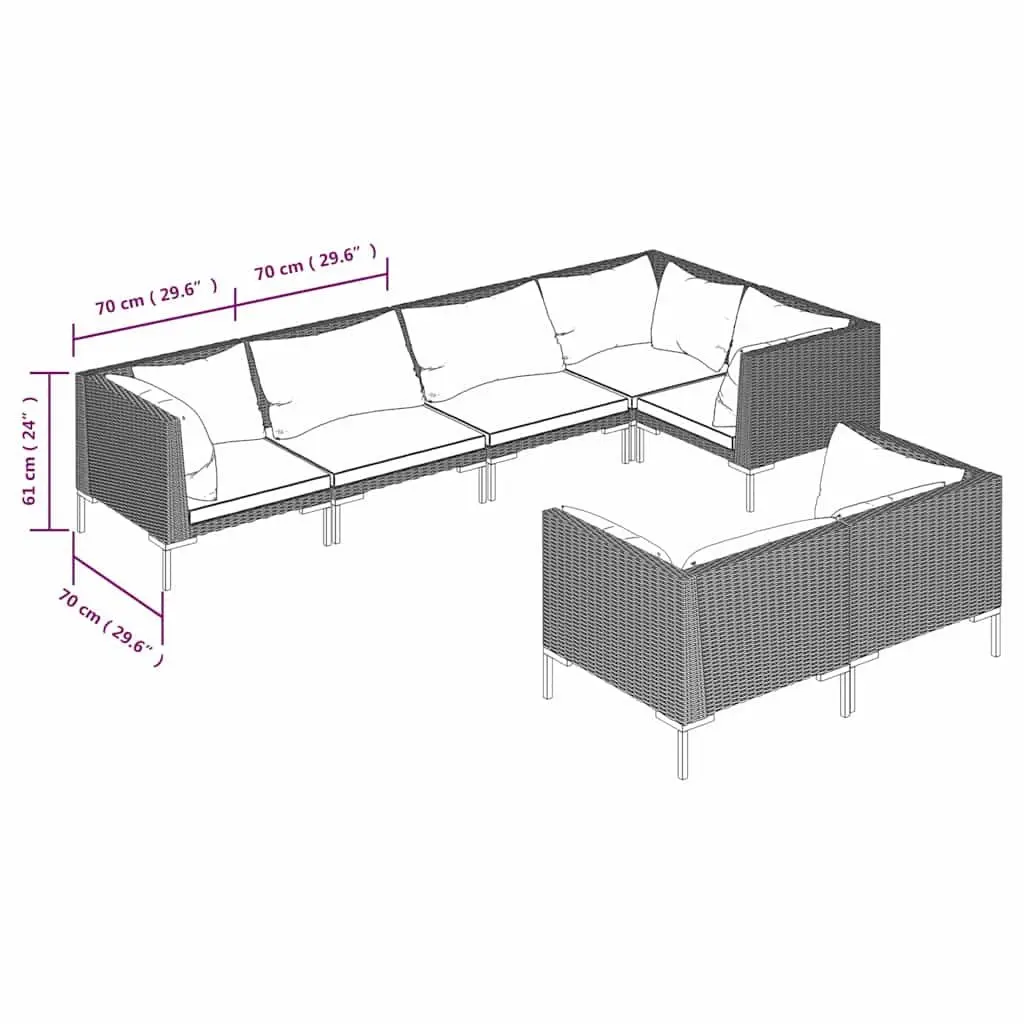 7 Piece Garden Lounge Set with Cushions Grey Poly Rattan Outdoor Patio Furniture