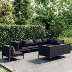 Garden Lounge Set 8 Piece Outdoor Furniture Poly Rattan Sofa Grey Cushions