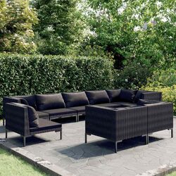 9 Piece Garden Lounge Set Round Rattan Outdoor Furniture Grey Cushions Patio