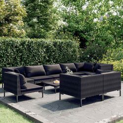 Garden Lounge Set 10 Piece Outdoor Patio Furniture with Cushions Grey Rattan