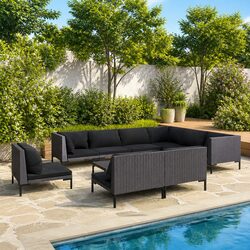 Garden Lounge Set 10 Piece Outdoor Furniture with Cushions Grey Poly Rattan