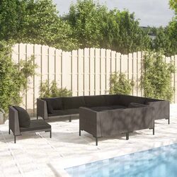 Garden Lounge Set 9 Piece Outdoor Patio Furniture with Cushions Pillows Grey